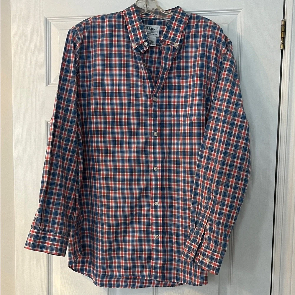 L.L. Bean Men's Plaid Shirt in Blue and Pink - Picture 1 of 3